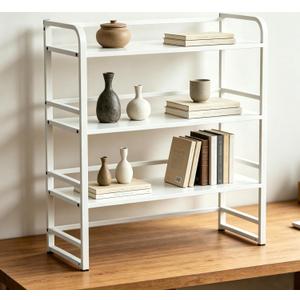 Office Desk Shelf Organizer, Wood Desktop Bookshelf Supplies Storage Rack, Shelf for Top of Desk and Dresser and Cubicle Decor Aesthetic Bookshelf (White White, Three Tier, 19.69Lx7.87Wx22.05H)