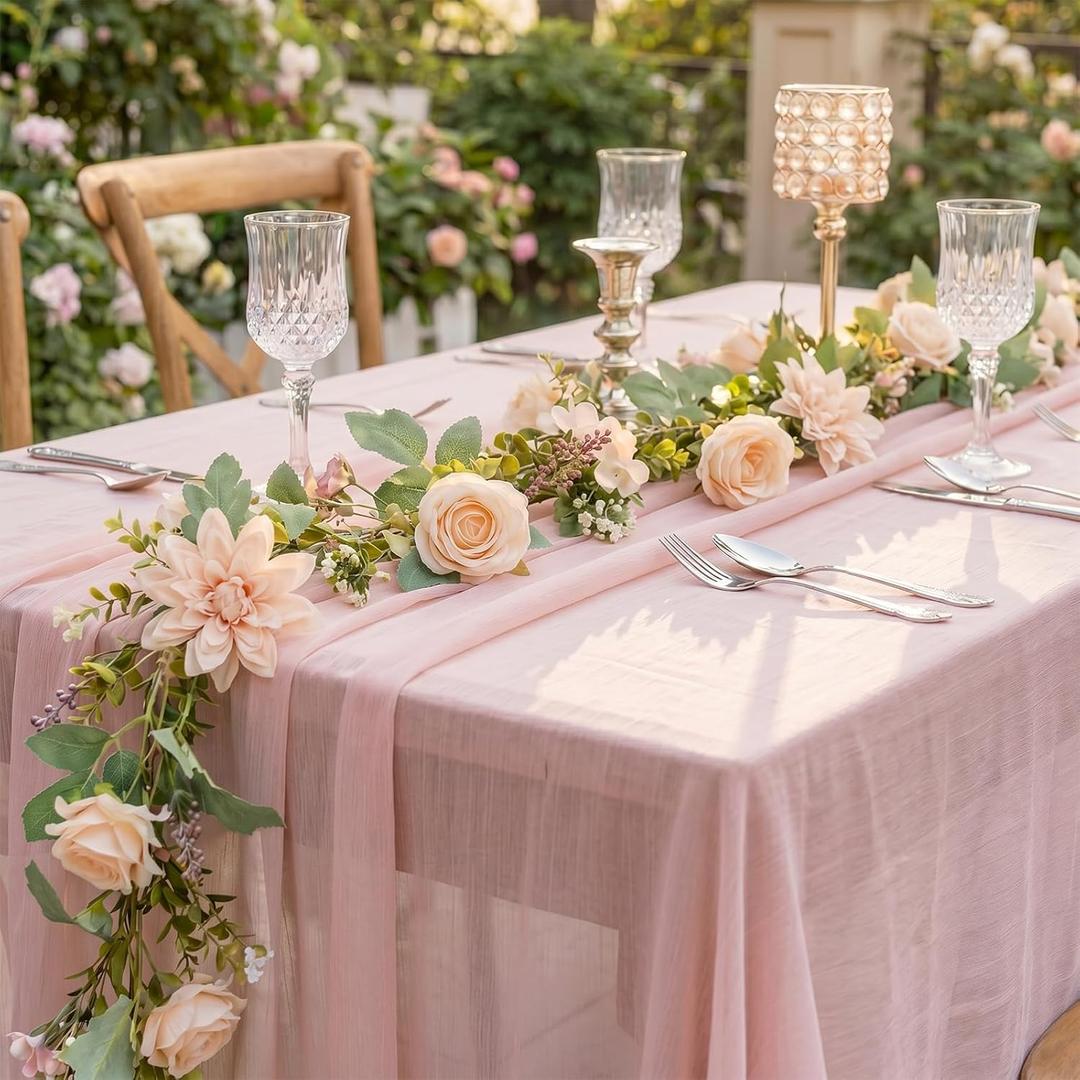 2 Pcs 11.2 ft Artificial Flower Garland with Lights Faux Floral Greenery Garlands Pink Peony Floral Garland Fake Flowers for Wedding Arch Party Tables Backdrop Decor