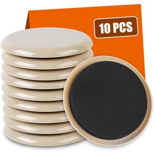 10PCS Furniture Sliders, 3 1/2" Furniture Sliders for Hardwood Floors, Reusable for Carpet, Heavy Duty Furniture Movers Sliders, Carpet, Floor Protectors (Beige)