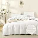 JELLYMONI Duvet Cover King Size Waffle Weave Duvet Cover Set White 3PCS Soft Polyester Tufted Textured Breathable Knitted Jacquard Striped Comforter Cover with Corner Ties & Zipper Closure (King(104"90"))