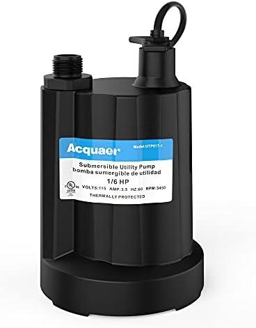 Acquaer Submersible Water Pump 1/6 HP Sump Pump Thermoplastic Utility Pump Small Electric Water Pump 1750GPH Water Remove for Basement Hot Tubs Garden Pool Cover Draining with 10 ft Cord