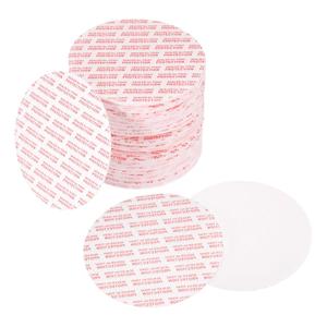PATIKIL 66mm/2.6" Foam Lid Liner 75pcs Adhesive Round PS Pressure Sensitive Seals, Cap Liners Resistant Tamper for Plastic Glass Jar Bottle Cap Canning Vials Seals Red Text, White