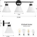 Black Bathroom Vanity Light Fixtures: Vanity Lighting Fixtures over Mirror 23.4 inch with Milky White Frosted Glass, 3-Lights Farmhouse Vintage Vanity Lighting Bathroom Wall Light(Exclude Bulb)