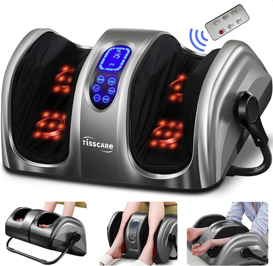 TISSCARE Shiatsu Foot Massager with Heat: FSA HSA Eligible Foot Massager for Neuropathy, Plantar Fasciitis and Pain Relief-Massage Feet/Leg/Calf/Ankle at Home/Office, Christmas Gifts for Women and Men (Gray)