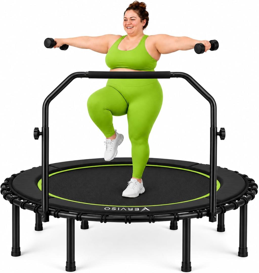 40"/46"/50" Bungee Rebounder Trampoline for Adults, 460LBS Low Impact Quiet Foldable Mini Trampoline, Easy Assembly Indoor Fitness Rebounder with Handle for Whole-Body Workout