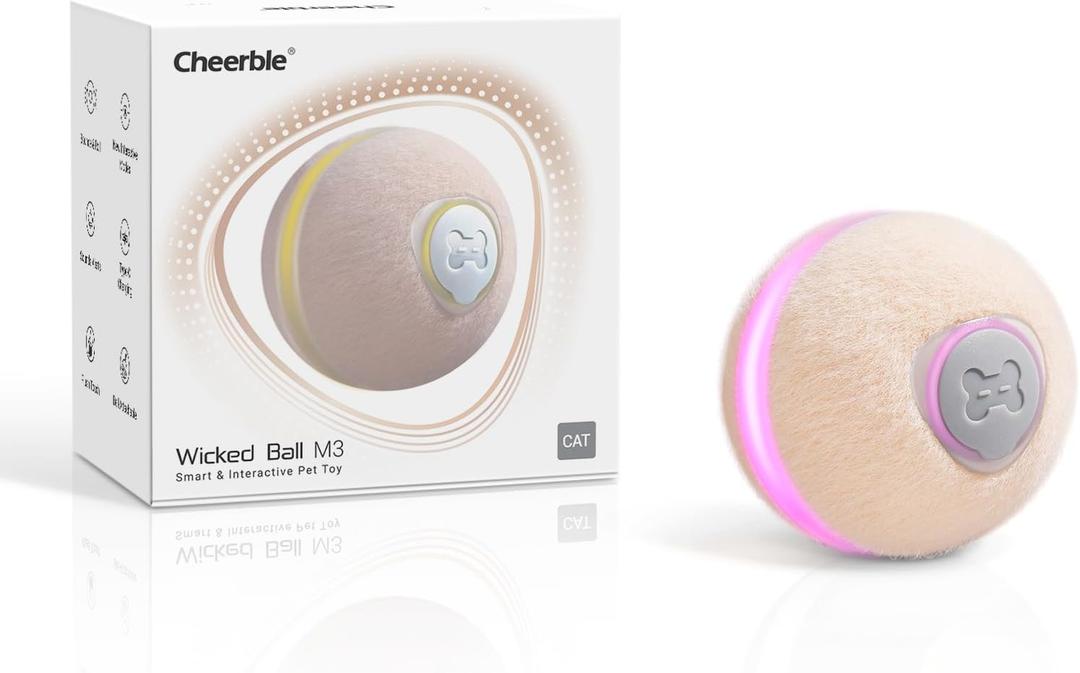 Cheerble Wicked Ball M3, Interactive Cat Ball Toy for Indoor Kittens, Smart Anti-Depression Pet Toy with Light (Apricot)