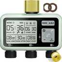 Watering Timer 3 Zone with Brass Inlet, Sprinkler Timer, Programmable Garden Outdoor Hose Faucet Timers with Rain Delay, Auto & Manual Watering System,Water Hose Irrigation Timers 3 Outlet for Garden