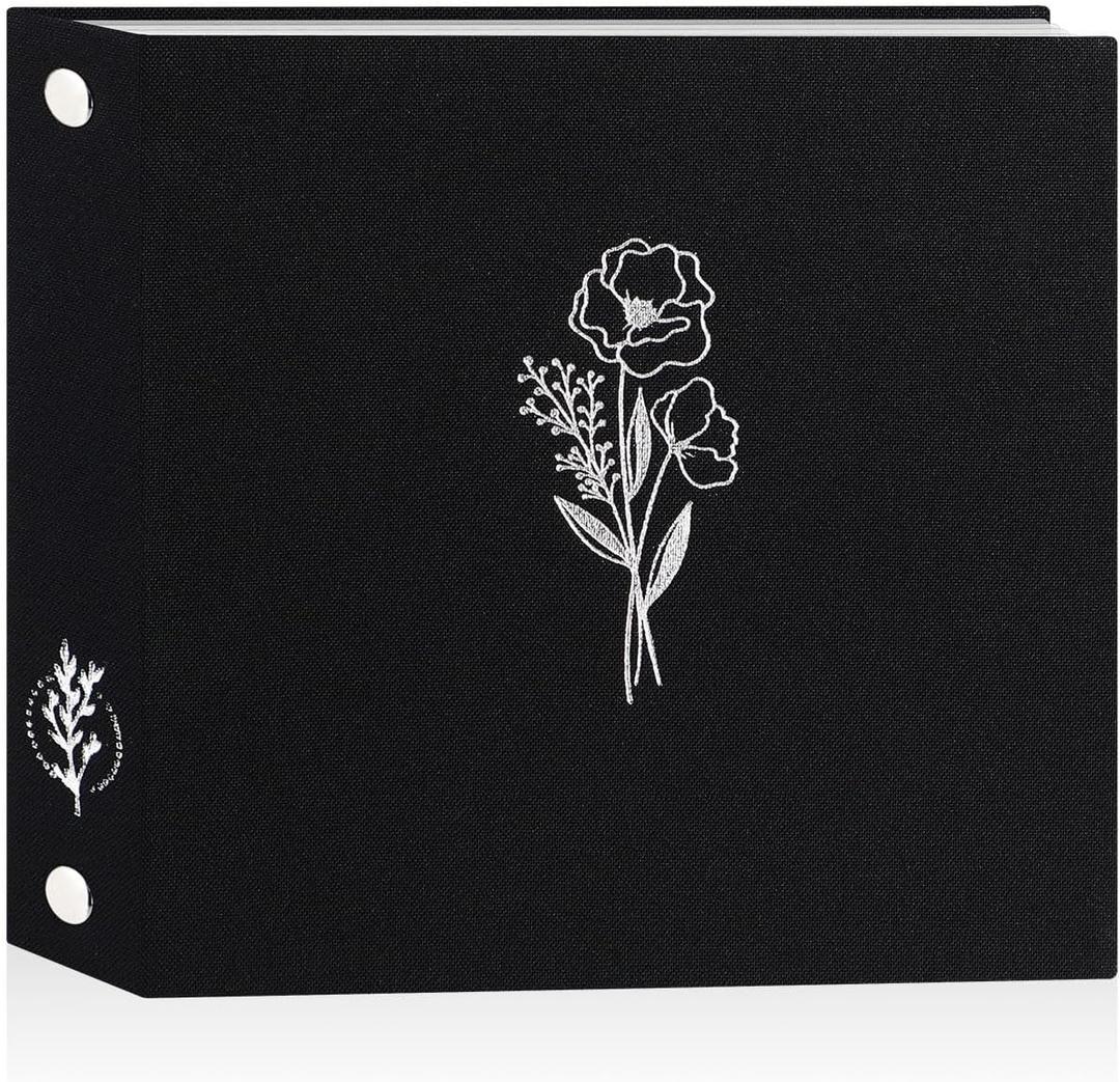 Lanpn 8x8 inch Scrapbook Photo Album, Linen Cover Archival Acid Free Top Load 3 Ring Folder Binder Photo Book 8 x 8 with 30 Plastic Sleeves 60 Pages (Black)