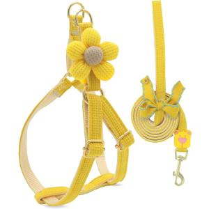 PETCARE Cute Flower Dog Harness and Bowtie Leash Set Easy Walk Puppy Dog Halter Harness for Dogs Girl Step in Dogs Harnesses with Buckle (Yellow, Chest Adjustable 11"-17", Rope Width 0.59") M
