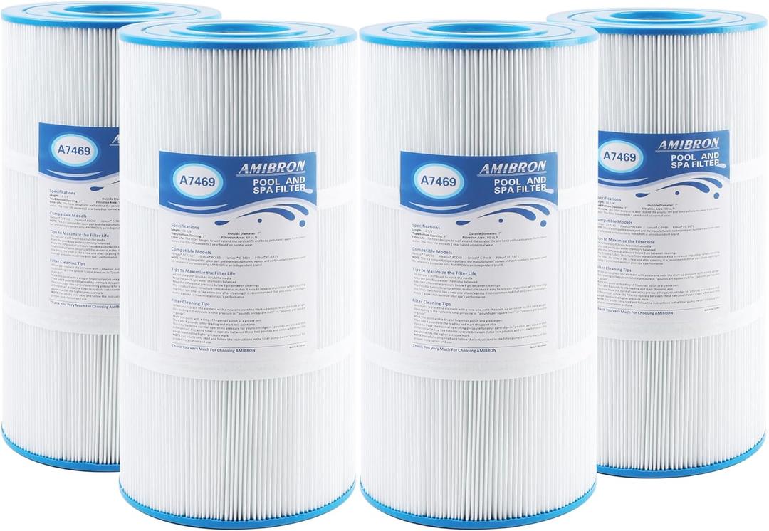 PCC60 Pool Filter Cartridge Replaces Pentair CCP240, Compatible with Unicel C-7469, Pleatco PCC60, Filbur FC-1975, 178569,R173572, 4 X 60 sq.ft. L X OD:14 1/8"x7", 4 Pack