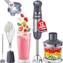 Mueller Multistick 5-in-1 Immersion Blender Handheld,12 Speed Hand Mixer-Turbo Boost,Heaviest Duty Copper Motor,Titanium reinforced Blades Hand Blender,Milk Frother Wand,Whisk,Beaker,Chopper,Grey (Gray)