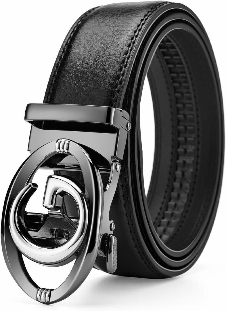 Mens Ratchet Belt Click Slide Black Leather Belt 1.38" Wide (Size 45 (Fits Pants Size 42-44))