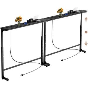 Keelian 78 inch Narrow Console Table with Outlet,Adjustable Height(25"-37") Behind Sofa Table,Couch Behind Table Skinny,Couch Shelf with Charging Station,Long Entryway Table for Living Room,Black