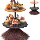 antiai 2 Tier Halloween Cupcake Stand Wooden Cake Dessert Stand Party Supplies Food Tray Decorations Ghost Cupcake Holder for Halloween Party Display Serving Dishes