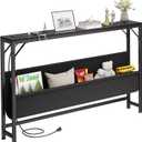 Asgolion 47.2'' Skinny Console Table with Power Outlet, 5.91" Behind Couch Table with Charging Station, Long Sofa Table, Narrow Entryway Table for Living Room, Foyer, Hallway, Black
