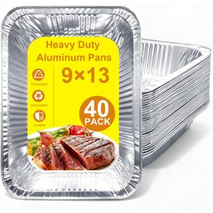 Aluminum Foil Pans 9x13 - Disposable Half Size Deep Steam Table Tin Foil Pans for Oven Baking Cake, Roasting Turkey, Food Prepping, Storing, Freezing, Chafing (40 Pack)