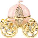 QIFU Classical Pink Pumpkin Carriage Enamel Trinket Box Hinged, Unique Gift for Family