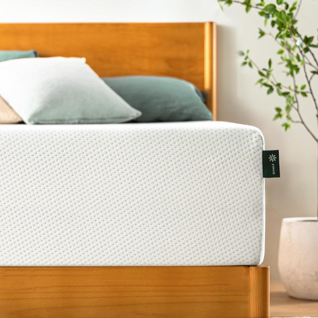 ZINUS 12 Inch Green Tea Memory Foam Mattress [New Version], Fiberglass free, Medium Firm Feel, Zoned Pressure Relief, Certified Safe Foams & Fabric, Bed-In-A-Box, Queen (White)