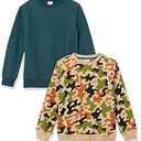 Amazon Essentials Boys' Fleece Crew-Neck Sweatshirts, Pack of 2, Dark Green/ Green Camo, X-Large