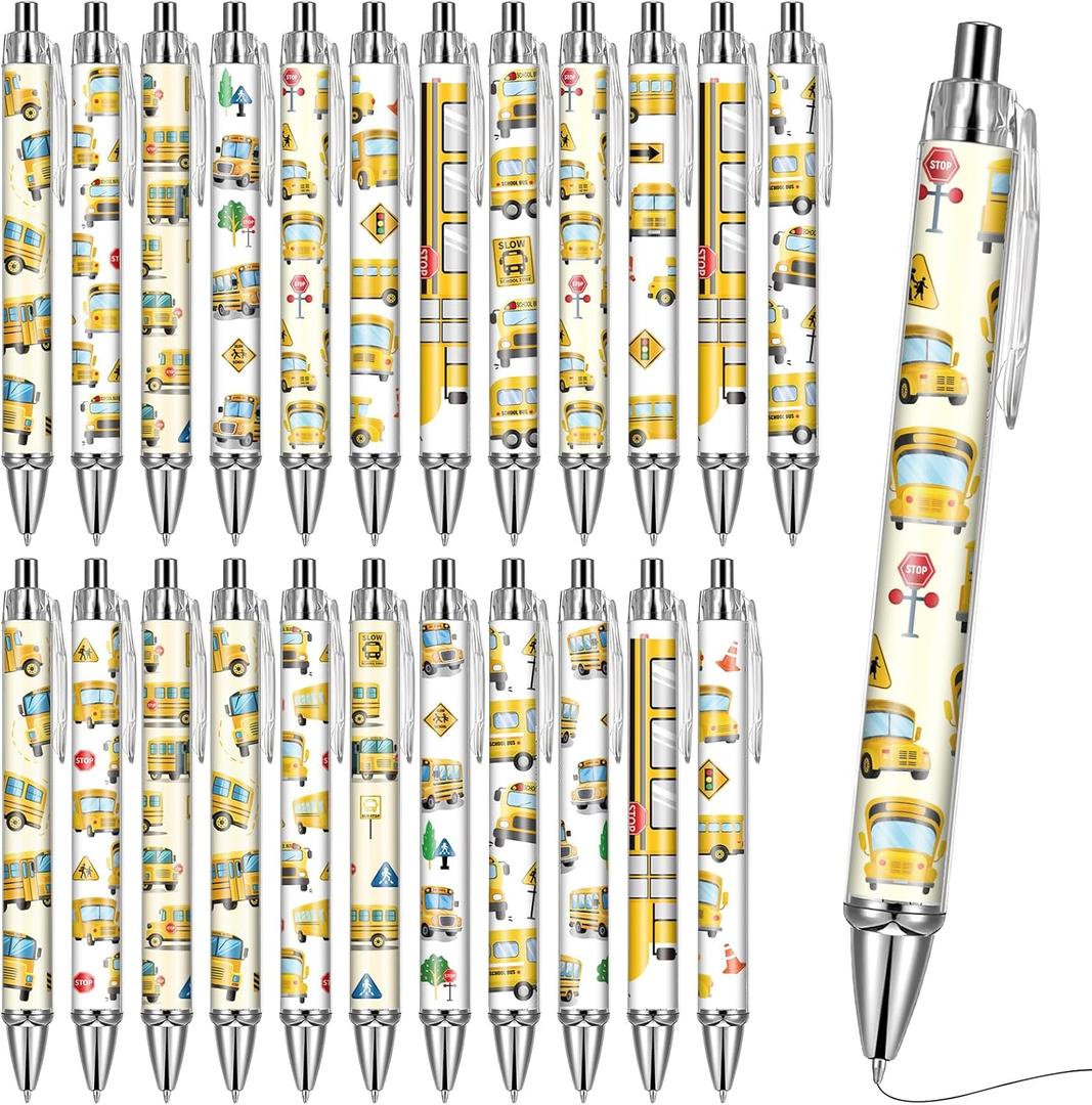 School Bus Ballpoint Pens - 24 Pcs Driver Appreciation Gifts Set Work Motivational Supplies Retractable Black Ink Ball Point Pen Fine Favors for Driver Teacher Students Office Essentials