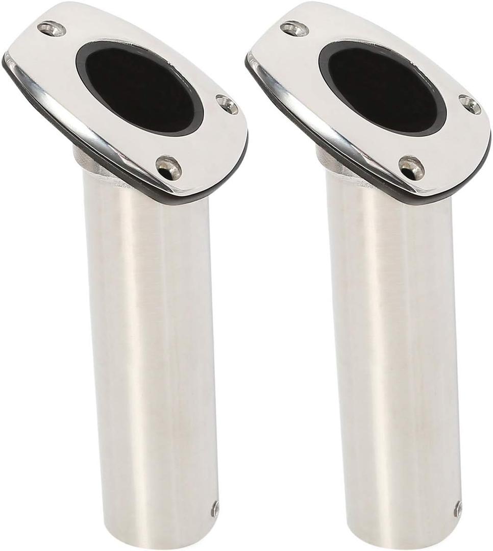 NovelBee 2-Pack Heavy Duty 316 Stainless Steel Fishing Rod Holders Flush Mount 30 Degree with Liner, Gasket (Without Cap)