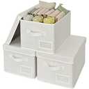 GRANNY SAYS Fabric Storage Bins with Lids, Storage Basket for Clothes, Decorative Storage Boxes, Closet Storage and Organizers, Ivory, 3-Pack