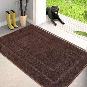 PURRUGS Dirt Trapper Door Mat 32" x 47", Non-Slip/Skid Machine Washable Entryway Rug, Dog Doormat, Super Absorbent Welcome Mat for Muddy Wet Shoes and Paws, Brown