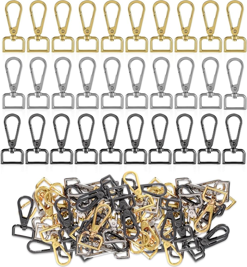 30 Pcs Metal D Ring Swivel Lobster Claw Clasp Hooks,Purse Hardware for Bag Making,Swivel Snap Hooks Strap Hardware Push Gate Clips for DIY Crafts Keychain Purse Handbag Making (Multicolor,3/4 Inch)