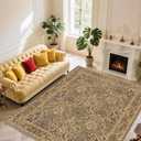 Area Rug for Living Room, 10x12 Large Washable Rugs for Dining Room, Bedroom, Non Slip Stain Resistant Carpet, Low Pile Vintage Floral Rug (Goldenrod)