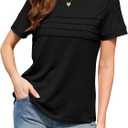 Summer Tops for Women Beach Fashion Spring Short Sleeve Shirts Outfits Business Tshirts Casual Blouses Clothes (Black, M)