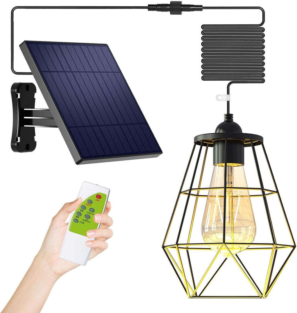 Solar Chandelier Outdoor Solar Lights Hanging Lantern 16FT Cord Dusk to Dawn Lighting Timer Remote Control Waterproof for Gazebo, Indoor, Yard, Playhouse, Patio(Lantern Plus)