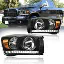 LED Headlight Assembly, Compatible with 2006 2007 2008 Dodge Ram 1500/2006-2009 Ram 2500 3500(Fits Models with Halogen Headlamps Only) Headlights Kit, Black Housing Amber Reflector