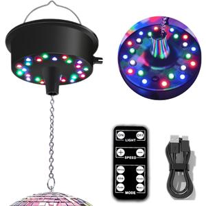 Remote RGBW Rotating Disco Ball Motor,5-10RPM Adjustable Speed Light Up Spinner 23 LED for 6~15" Mirror Rotator for Birthday Party Decor (Not Included Ball)