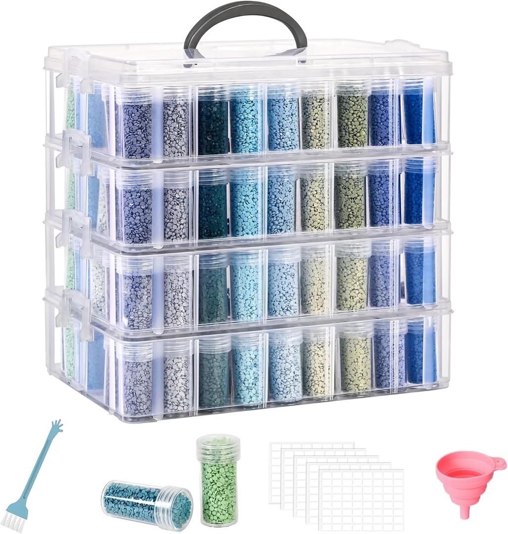 Diamond Painting Storage Container, 4-Tier Bead Organizer Box with 200 Slots, Stackable Crafts Organizers for DIY Diamond Art Accessories Craft Jewelry Bead Storage