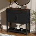 ChooChoo Farmhouse Console Table, Entryway Table with Storage Shelf, Coffee Bar Cabinet, Narrow Buffet Sideboard for Kitchen, Hallway, Living Room, Black, 13.8 inches x 33.5 inches x 35.8 inches