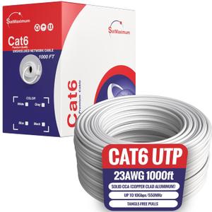 Cables Direct Online CAT6 Cable 1000ft Pull Box Solid Ethernet LAN UTP Cable 23AWG 550Mhz RJ45 Network CCA Copper Clad Aluminum Wire Bulk (White)