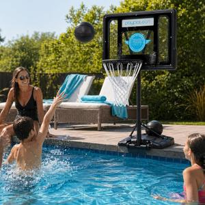 Play Platoon Swimming Pool Basketball Hoop Poolside Above Ground Games for Family - Backboard Adjustable Height 3-4 Feet, Includes PU Leather Basket Ball & Air Pump - Great for Inground Pool Deck