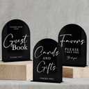 Set of 3 Black Arch Acrylic Signs and Stands, 5 in x 7 in, 1/8 in Thick | Reception Signs for Wedding: Guest Book, Favors and More