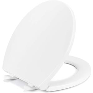 Round Toilet Seat Slow Quiet Close Seat Cover Fit Standard Round Toilet White Toilet Seat with Metal Inserts Easy to Install, Non-slip Seat with Rubber Bumpers Provides Comfort Relieves Pressure Point