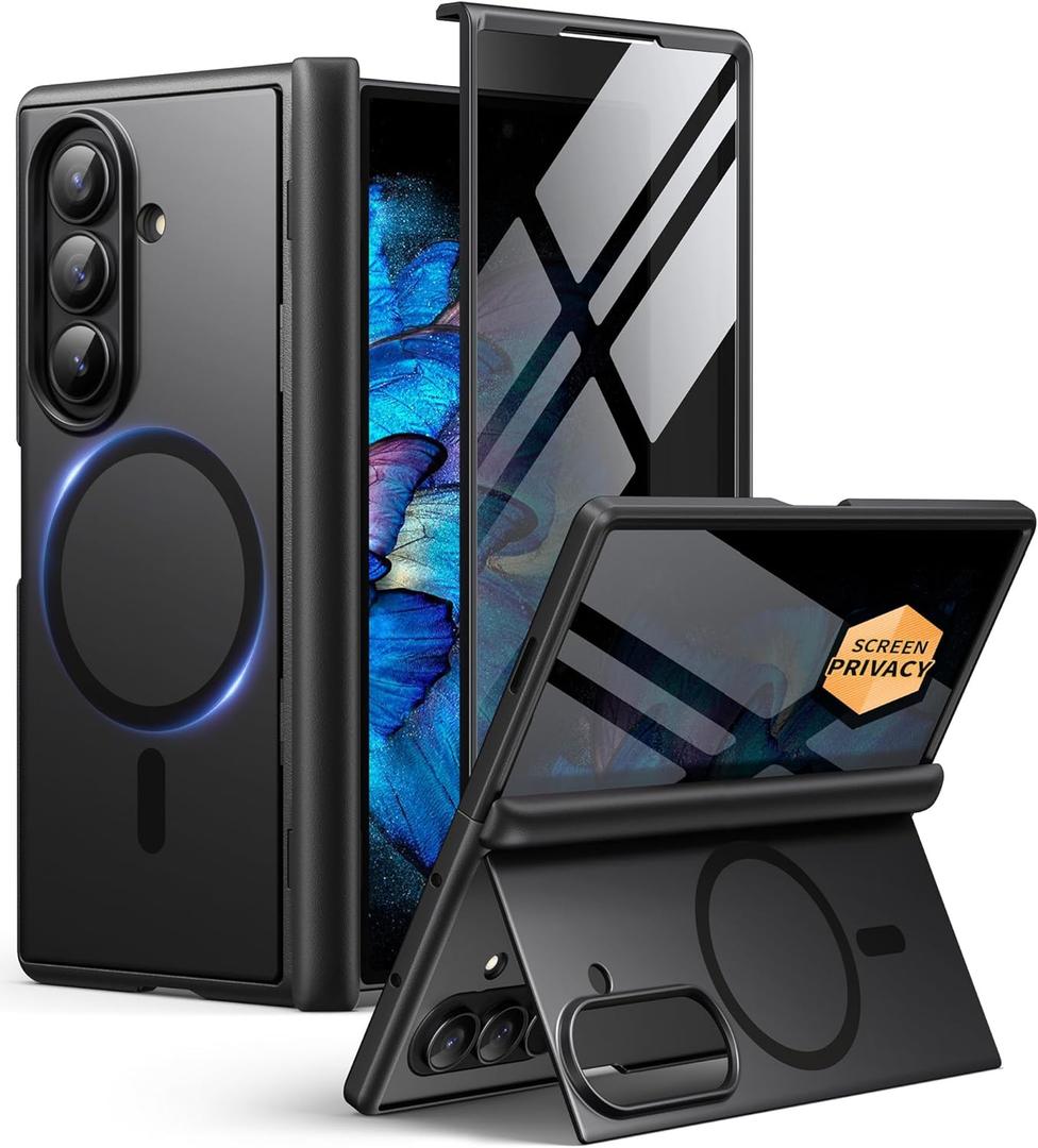 BERFY for Samsung Galaxy Z Fold 7 Case with Privacy Screen Protector, [Compatible with MagSafe][Anti Spy] Built-in Hidden Kickstand, Full-Body Shockproof Slim Phone Case for Z Fold 7, Black