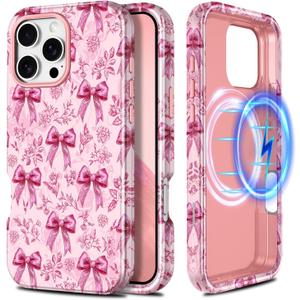 Casetego for iPhone 16 Pro Max Case,Compatible with MagSafe,[Military Grade Drop Test] Full Body Protection Slim Shockproof Rugged Marble Women Girls Case for iPhone 16 Pro Max 6.9 inch,Gold Bowknot