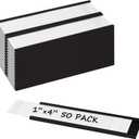 Realth C Channel Magnetic Label Holders 50 Pack 1'' x 4'' with Paper Inserts and Clear Plastic Protectors, Magnetic Data Card Holders File Cabinet Labels for Metal Racks and Shelves