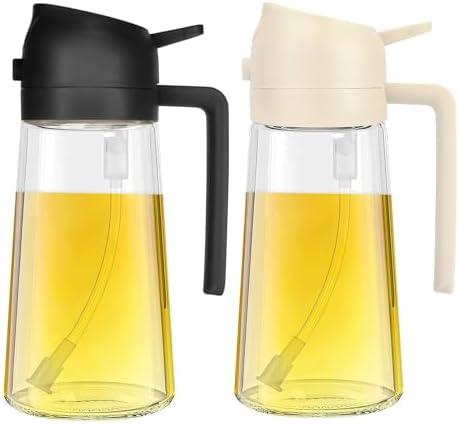 SWEET VIEW 2PCS Oil Sprayer for Cooking, 16oz/470ml 2 In 1 Glass Olive Oil Sprayr & pourer for Kitchen, Air Fryer, Cooking, Salad, BBQ (Black,White)
