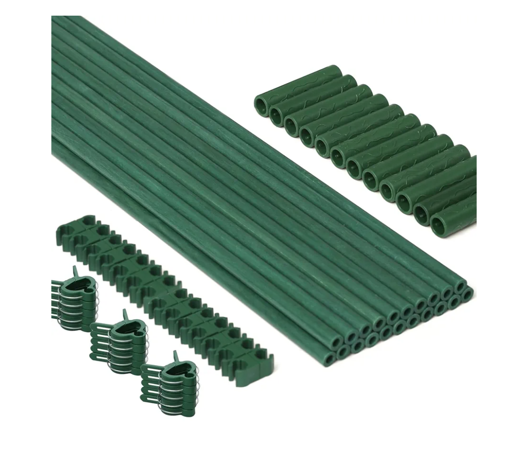 MAXPACE 62pcs Garden Stakes Kit: Includes 20 Sets of Fiberglass Plant Sticks Supports & Accessories for DIY 4ft, 5ft, 6ft, 7ft Stakes for Tomato, Vegetables, Indoor & Outdoor Gardening Supplies