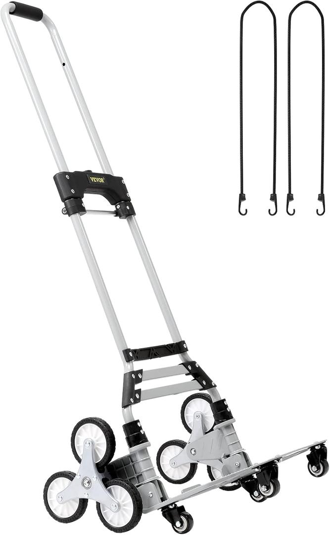 VEVOR Stair Climbing Cart, 220 lbs Capacity, Folding, Adjustable, Multi-Wheel Hand Truck with 10 Wheels for Shopping, Moving, Office Use