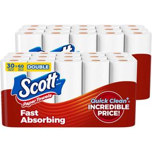 Scott Paper Towels, Choose-A-Sheet, 30 Double Rolls = 60 Regular Rolls (108 Sheets Per Roll) (White)