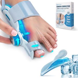Bunion Corrector for Women Men Big Toe with Cold Compress Pad, FSA Eligible HSA Adjustable Knob Double Correction Bunion Fix Relief, Bunion Splints Hammer Toe Straightener, Blue