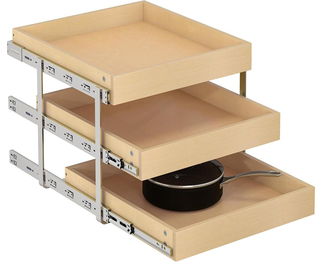 WelFurGeer 3-Tier Pull Out Cabinet Organizer with Soft Close, Heavy-Duty Slide Out Drawers for Cabinets, Pull Out Drawers for Cabinets, Bottom Mount Shelves for Kitchen, Pantry, Bathroom