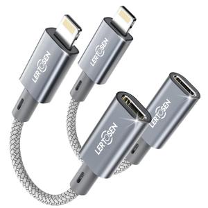 2 Pack 27W USB C to Lightning Cable Adapter, PD Fast Charging & Data Transfer, Type C Female to Lightning Male Charger Converter Cord for iPhone 14/13/12/11,iPad, Airpods,Not for Audio/Headphone/OTG (Grey)