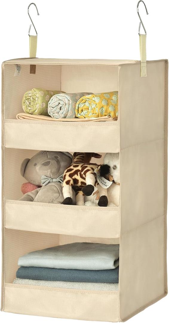 GRANNY SAYS 3-Shelf Hanging Closet Organizer, Khaki Closet Storage Hanging Shelves (1-Pack)